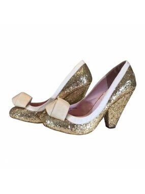 Joyfolie Womens Marion Gold Glitter Pumps Satin Knot Formal Heels size 7